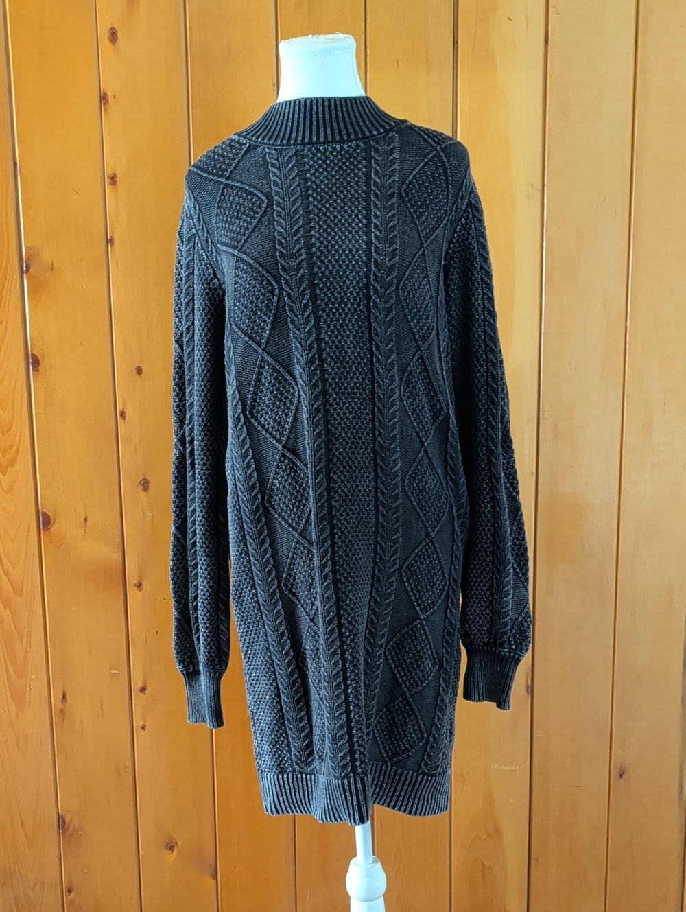 Dex Black Cable Knit Turtleneck Sweater Dress
